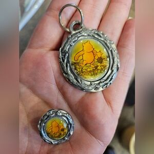Disney Winnie the Pooh Pendant and Pin Set PEWTER VINTAGE